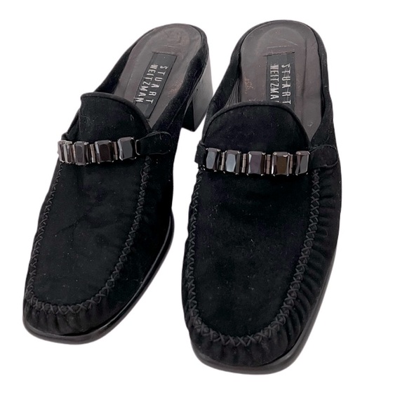 Stuart Weitzman Shoes - Stuart Weitzman Black Suede Genuine Leather Mules Loafers block heels 8.5